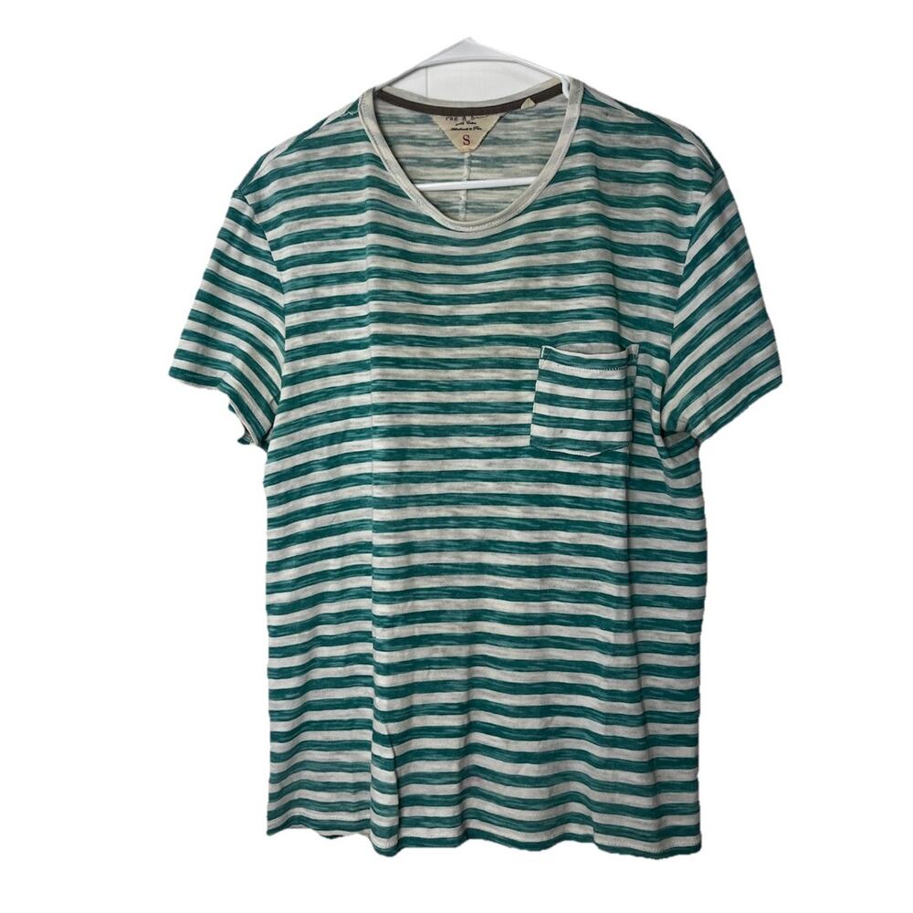 rag & bone Women’s Vintage Crew Neck Slub Tee T Shirt Green White Stripe Small